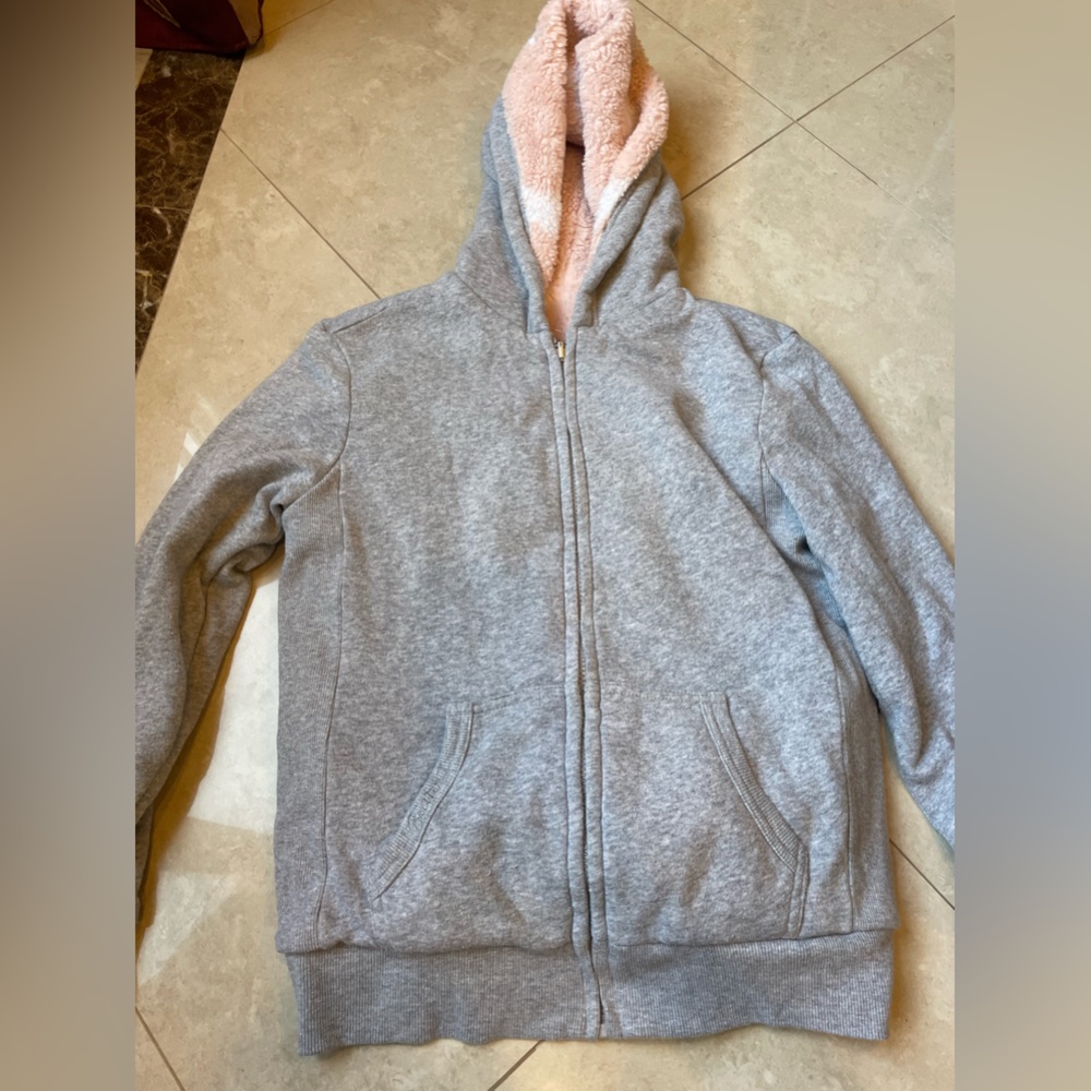 Reversible gray and pink fur jacket